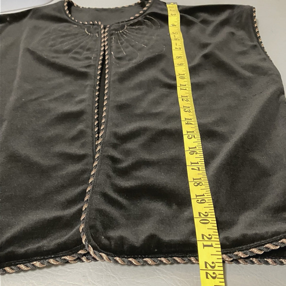 Vtg Black Velvet Vest M Metallic Sheen Rope Trim Embroidery - Picture 5 of 8